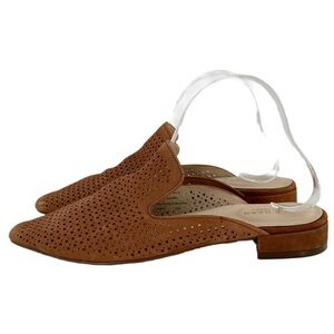 Cole haan womens flats size 8.5 tan suede laser cut dot pointy toe slip on mules